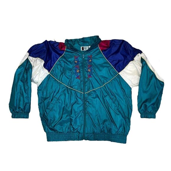 Vintage Bolo Sports Full Zip WIndbreaker Size Large Multicolor Geometric Floral - Picture 2 of 7